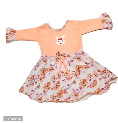 Designer Peach Cotton Blend Printed Frocks Dresses For Girls