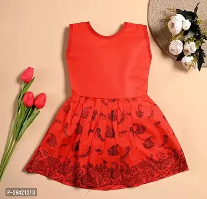 Designer Red Cotton Blend Printed Frocks Dresses For Girls-thumb2