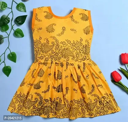 Designer Yellow Cotton Blend Printed Frocks Dresses For Girls