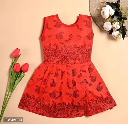 Designer Red Cotton Blend Printed Frocks Dresses For Girls-thumb0