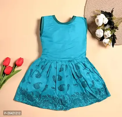 Designer Blue Cotton Blend Printed Frocks Dresses For Girls-thumb2
