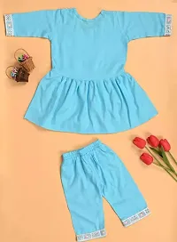 Fabulous Blue Cotton Blend Embroidered Clothing Set For Girls-thumb1