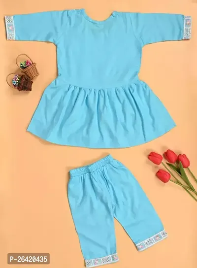 Fabulous Blue Cotton Blend Embroidered Clothing Set For Girls-thumb2