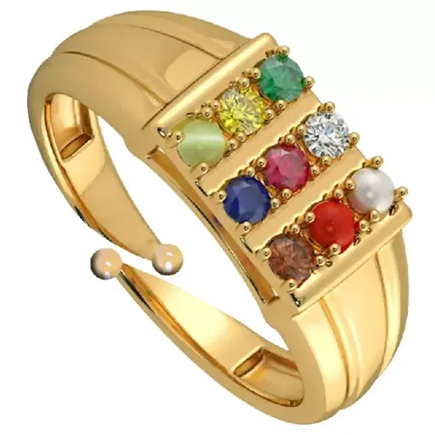 Navaratna (9 stones) Gemstone for Male and Female Panchdhatu 22K Plated Alloy Ring