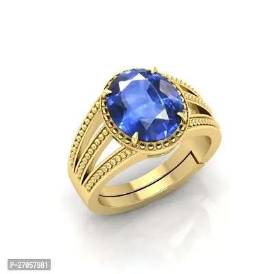 3.25 Ratti to 15.25 Ratti Blue Sapphire (Neelam) Gold Plated Adjustable Ring Size Standards for Men and Women  Girl  Boy Premium A1+++ Quality-thumb0