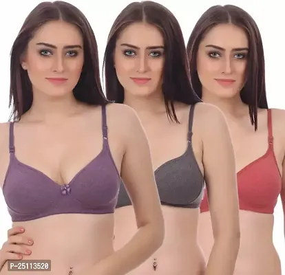 Stylish Fancy Cotton Solid Non Padded Bras For Women Pack Of 3-thumb0