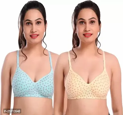 Stylish Fancy Cotton Printed Non Padded Bras For Women Pack Of 2