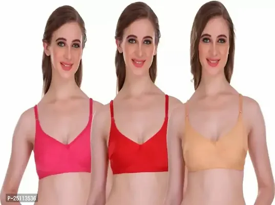 Stylish Fancy Cotton Solid Non Padded Bras For Women Pack Of 3