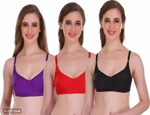 Stylish Fancy Cotton Solid Non Padded Bras For Women Pack Of 3