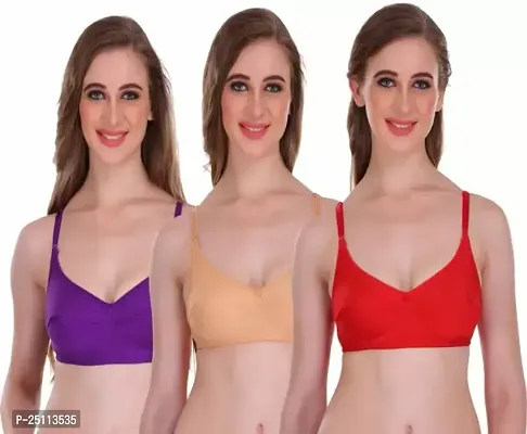 Stylish Fancy Cotton Solid Non Padded Bras For Women Pack Of 3