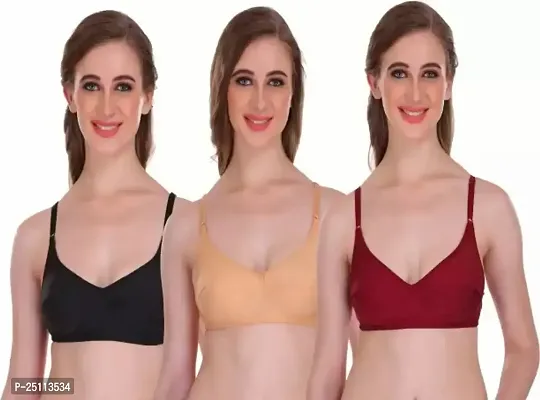 Stylish Fancy Cotton Solid Non Padded Bras For Women Pack Of 3