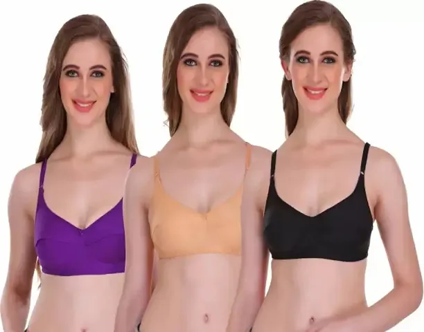 Stylish Fancy Solid Non Padded Bras For Women Pack Of 3