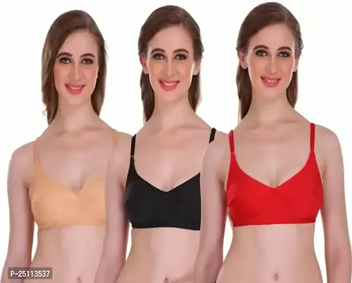 Stylish Fancy Cotton Solid Non Padded Bras For Women Pack Of 3