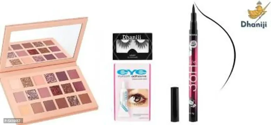 Nude Eyeshadow Palette,1 (36H) Eye Liner Kajal With 1 Pair Eye Lashes,1 Glue (4 Items In The Set)&nbsp;&nbsp;(4 Items In The Set)-thumb0