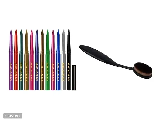 Multicolor Eye Liner & Lip Liner + Oval Makeup Brush