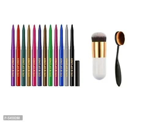 Multicolor Eye Liner  Lip Liner + Foundation Brush/Blusher Brush + Oval Makeup Brush