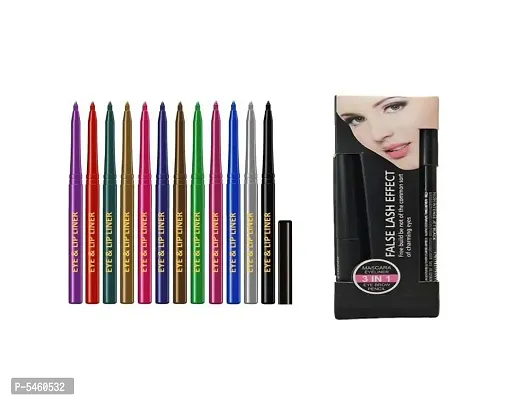 Multicolor Eye Liner  Lip Liner + 3 In 1 Kit (Mascara,Eyeliner,Eyebrow Pencils)  (4 Items In The Set)-thumb0