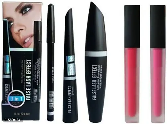 Eyeliner, Mascara, Eye Brow Pencil (Mac 3 In1)  2 Piece Liquid Matte Red Color Lipstick&nbsp;&nbsp;(5 Items In The Set)-thumb0