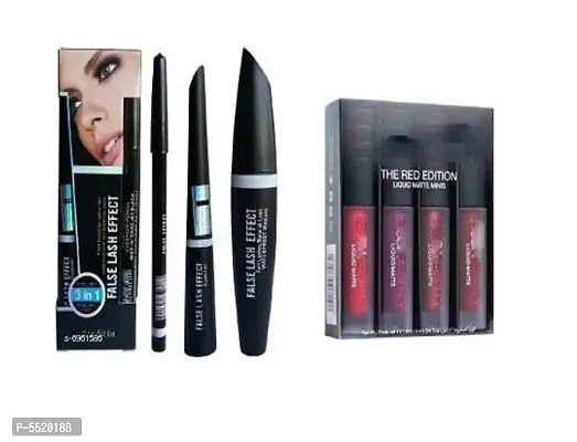 Combo Of Red Edition Matte Lipstick Set With Eyeliner Pencil, Mascara  Liquid Eyeliner&nbsp;&nbsp;(2 Items In The Set)