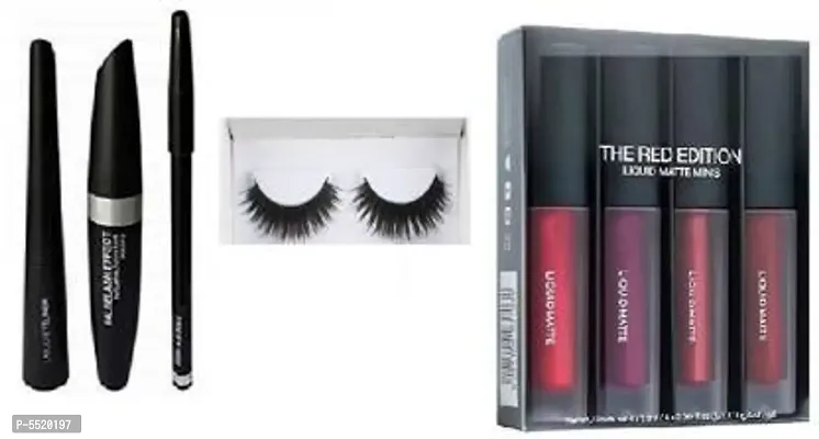 Eyebrow Pencil Black  Liquid Eyeliner  Mascara ( 3In1)  Red Edition Lipstick  1 Pcs) Eyelashes&nbsp;&nbsp;(5 Items In The Set)-thumb0