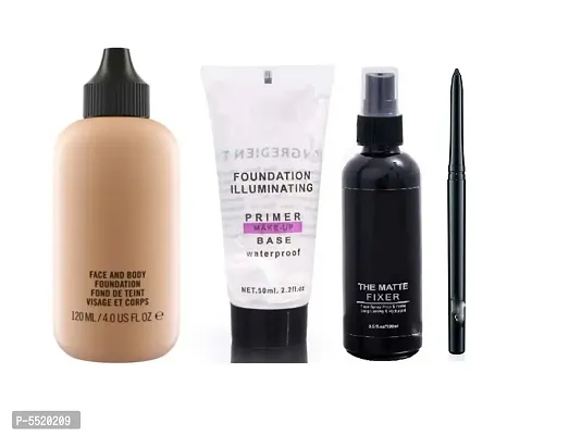 Makeup Foundation With Auto Kajal And Base Primer And Makeup Fixer (4 Items In This Set)