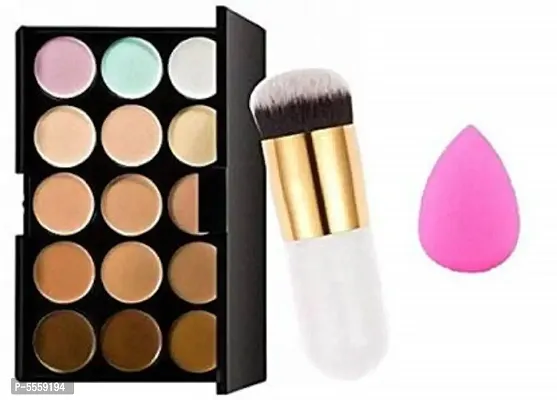 Contour Bronze Highlight Palette Concealer (15 Color) With Foundation Brush/Blusher Brush  Blender Puff-thumb0