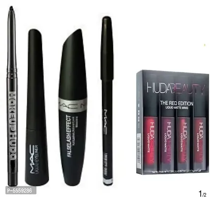 Huda Lipstick  Mac Liquid Eye Liner  Mac Mascara  Eyebrow Pencil (Set Of 5)