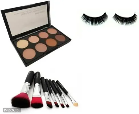 Concealer Pallete And 7 Pieces Of Brush With 1 Pair Eyelashes Combo (9 Items In The Set)