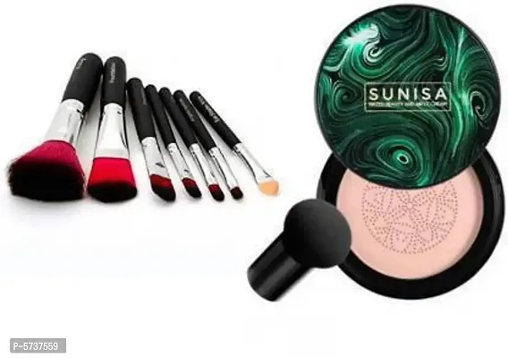 Sunisa Mushroom Head Air Cushionnbsp;Foundation Cream With 7 Pcs Makeup Bruhses (Pack Of 2 Item)