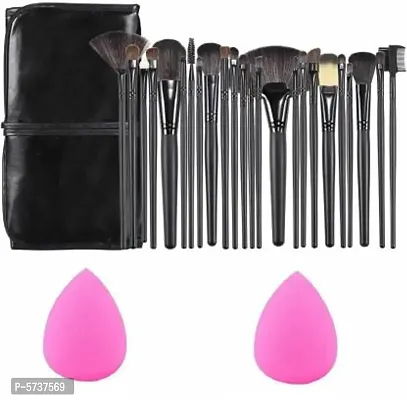 Professional Make Up Brushes Sets With Leather Storage Pouch With 2Pcs Makeup Blander Puff (Pack Of 24)-thumb0