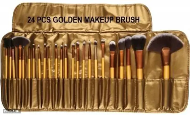 24 Piece Professional Makeup Brushes With Golden Leather Pouch-thumb0