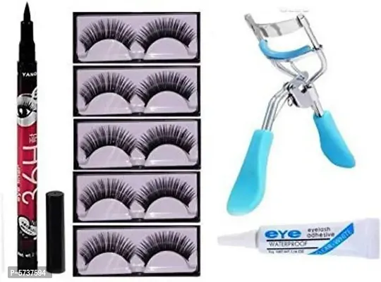False Eyelashes-Set Of 5, Eyelashes Glue  Eyelash Curler With 36H Eyeliner&nbsp;&nbsp;(8 Items In The Set)-thumb0