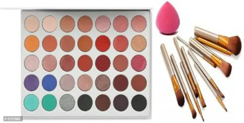 Morphe Jaclyn Hill Eyeshadow Palette With 12Pc Makeup Brush Set And Makeup Blander Puff (Pack Of 3 Items)