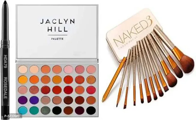 Morphe Jaclyn Hill Eyeshadow Palette With Mascara,Eyeliner,Eyebrow Pencil 3In1 And Eyebrow Kajal Pencil (Pack Of 3 Items)-thumb0
