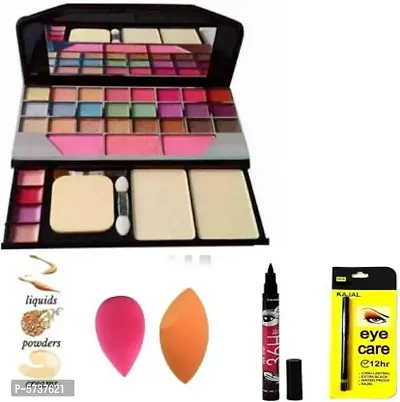 Makeup Kit With With Makeup Blander Puff, 36H Waterproof Black Eyeliner Pencil And Kajal Pencil (Pack Of 5 Item)-thumb0