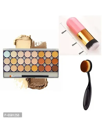 Mavles Beauty Combo of Contour Highlight cream 24 in 1 palette Concealer Matte - Beige Mix, 70 ml with 1 Piece Foundation Brush and Oval Brush-thumb0