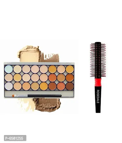 Mavles Beauty Combo of Contour Highlight cream 24 in 1 palette Concealer Matte - Beige Mix, 70 ml with 1 Piece Roller Comb