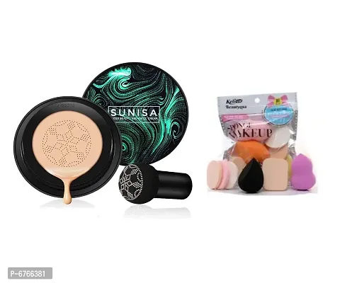 Mavles Beauty Combo of Sunisa foundation waterproof CC cream Foundation Beige 30 g with 6in1 Family Puff Blander-thumb0
