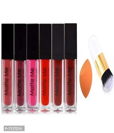Essential Matte Me Liquid Beauty Ultimate Lipstick Set Of 6Pcnbsp;nbsp;36 Ml With 1 Pc Puff  1 Pc Foundation Brush