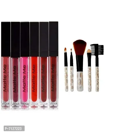 Essential Matte Me Liquid Beauty Ultimate Lipstick Set Of 6Pcnbsp;nbsp;36 ML With 5 Pc Makeup Brush-thumb0