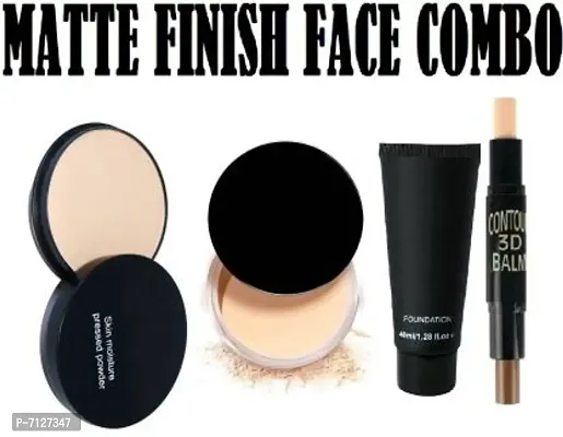 Best Makeup Pressed Compact With Contour  Concealer Stick  Matte Finish Foundation With Makeup Setting Loose Powdernbsp;4 Items In The Set-thumb0