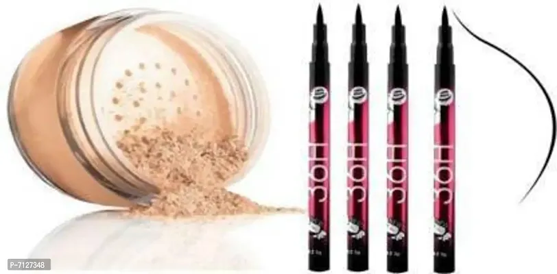 Professional Master Fix Long Wear Fixing Loose Powder With 4Pc  36H Long Lasting Black Kajal Pencil Liner