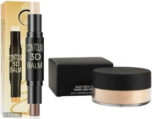 Perfect Makeup Combo Kit Oil Free Professional Revolutionary Compact Loose Powder 2 In 1 Bb Highlight And 3D Contour Balm Stick