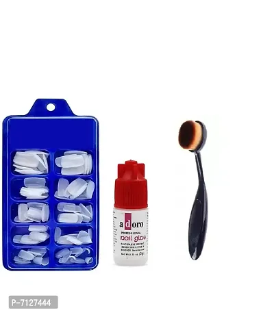 Fake Acrylic Artificial Nails With Glue Whitenbsp;nbsp;Pack Of 100 And 1 Pc Oval Brush-thumb0