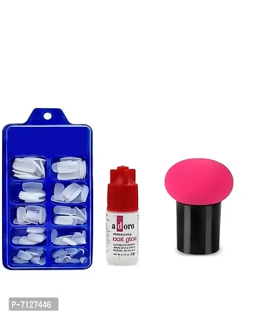 Fake Acrylic Artificial Nails With Glue Whitenbsp;nbsp;Pack Of 100 And 1 Pc Mushroom Puff-thumb0