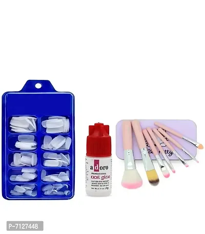 Fake Acrylic Artificial Nails With Glue Whitenbsp;nbsp;Pack Of 100 And Hello Kitty  7 Pc Brush-thumb0