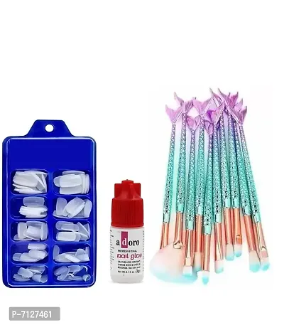 Fake Acrylic Artificial Nails With Glue Whitenbsp;nbsp;Pack Of 100 And Fish Brush-thumb0