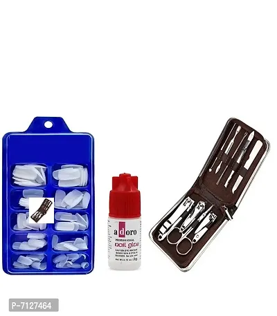 Fake Acrylic Artificial Nails With Glue Whitenbsp;nbsp;Pack Of 100 And 12 Pc Manicure Kit-thumb0