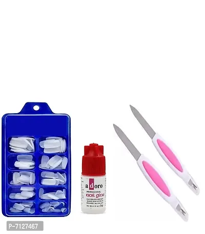 Fake Acrylic Artificial Nails With Glue Whitenbsp;nbsp;Pack Of 100 And 2 Pc Nail Filer-thumb0