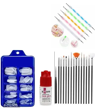Fake Acrylic Artificial Nails With Glue Whitenbsp;nbsp;Pack Of 100 And 15 Pc Nail Brush  5 Pc Nail Art